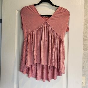 Copper Key Womens Dusty Rose V-Neck Ruffle Blouse Size S Euc